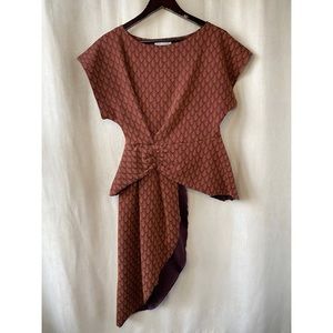 Zara Burgundy/Orange Peplum Asymmetrical Top